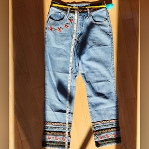 Vintage embroidered flowers denim jeans ribbons